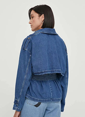 Kemerli Koyu Mavi Kadın Denim Ceket PL402380