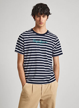 Pepe Jeans Bisiklet Yaka Çizgili Lacivert Erkek T-Shirt PM509407 594 STRIPED EGGO