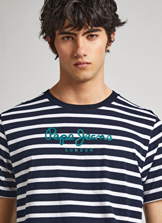 Pepe Jeans Bisiklet Yaka Çizgili Lacivert Erkek T-Shirt PM509407 594 STRIPED EGGO