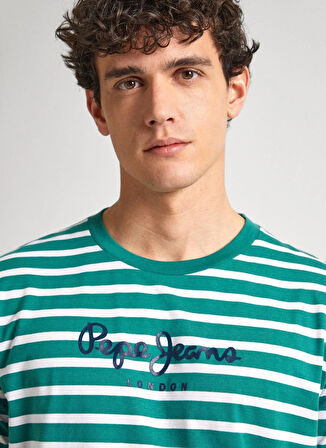 Pepe Jeans Bisiklet Yaka Çizgili Koyu Yeşil Erkek T-Shirt PM509407 654 STRIPED EGGO
