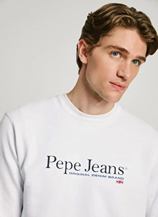 Pepe Jeans Bisiklet Yaka Beyaz Erkek Sweatshırt PM582699-800 SEAN
