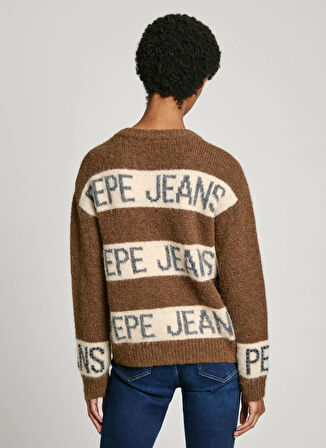 Pepe Jeans Yuvarlak Yaka Standart Nakışlı Kahve Kazak Kadın PL702226