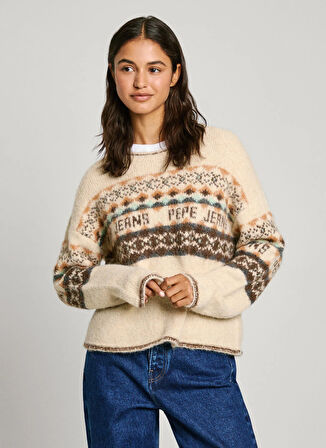 Pepe Jeans Yuvarlak Yaka Standart Nakışlı Ekru Kazak Kadın PL702193