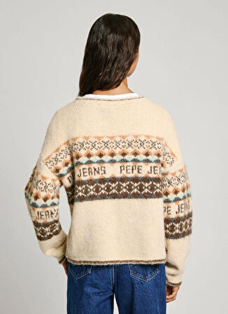 Pepe Jeans Yuvarlak Yaka Standart Nakışlı Ekru Kazak Kadın PL702193