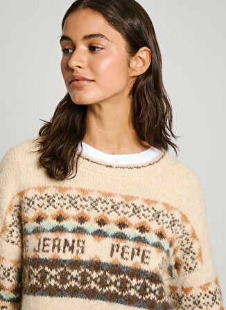 Pepe Jeans Yuvarlak Yaka Standart Nakışlı Ekru Kazak Kadın PL702193