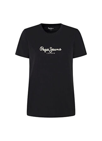 Pepe Jeans Bisiklet Yaka Baskılı Siyah Kadın T-Shirt PL505951
