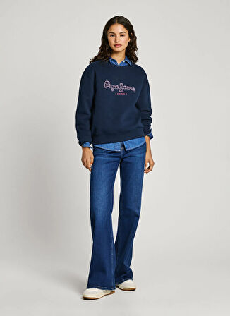 Pepe Jeans Yuvarlak Yaka Baskılı Lacivert Kadın Sweatshırt PL581460