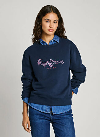 Pepe Jeans Yuvarlak Yaka Baskılı Lacivert Kadın Sweatshırt PL581460
