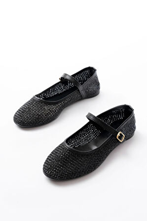 7432 Siyah Fileli Toka Detaylı Günlük Kadın Babet