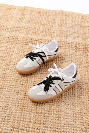 M-6005 Beyaz Garni  Bağcıklı Termo Taban Günlük Kadın Spor