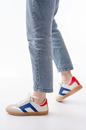 M-5007 Beyaz Garni  Bağcıklı Termo Taban Günlük Kadın Spor