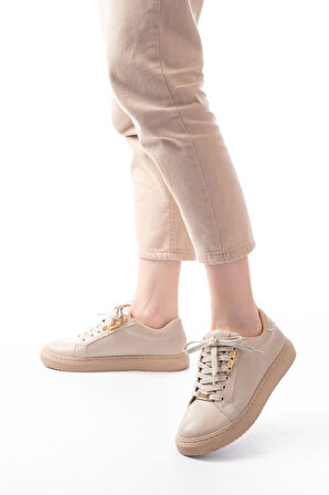 P-910 Bej Bağcıklı Taban Dikişli Günlük Kadın Spor