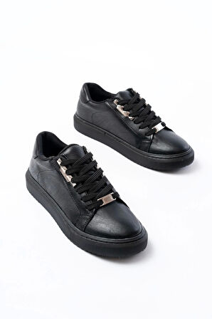 P-910 Siyah Bağcıklı Taban Dikişli Günlük Kadın Spor