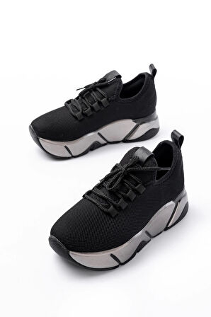 Rs-400  Siyah Bağcıklı Fileli Platin Taban Günlük Kadın Spor