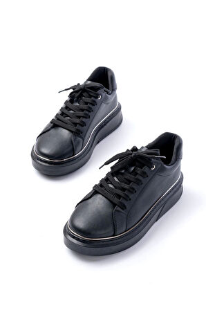Rs-2435 Siyah Platin Bağcıklı Dikişli Günlük Spor Ayakkabı