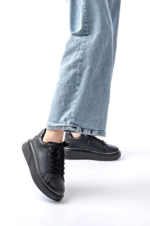 Rs-2435 Siyah Platin Bağcıklı Dikişli Günlük Spor Ayakkabı