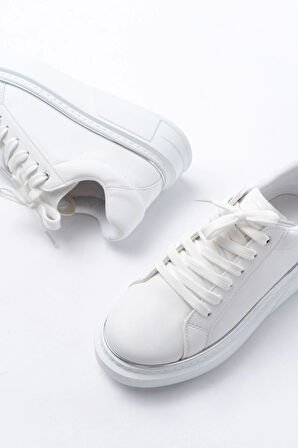 Rs-2435 Beyaz Gümüş Bağcıklı Dikişli Günlük Spor Ayakkabı