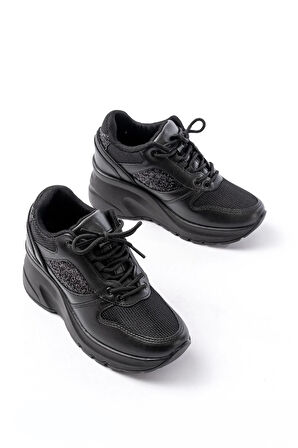 F-185 Siyah Günlük Bağcıklı Taş Aksesuarlı Yazlık Spor Ayakkabı