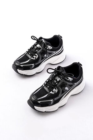 F-329 Siyah Günlük Bağcıklı Beyaz Tabanlı Yazlık Spor Ayakkabı