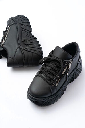 Sp-156 Siyah Bağcıklı Fermuarlı Yüksek Taban Günlük Spor Ayakkabı
