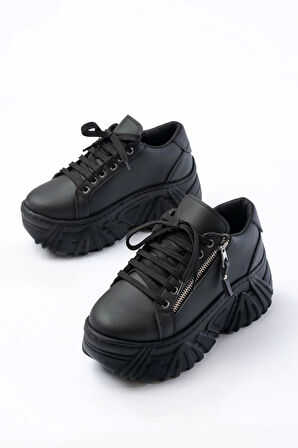 Sp-156 Siyah Bağcıklı Fermuarlı Yüksek Taban Günlük Spor Ayakkabı