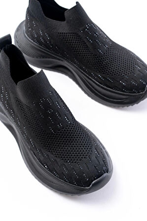 Dm-707  Siyah Fileli Faillant Taban Taş Aksesuarlı Günlük Spor Ayakkabı