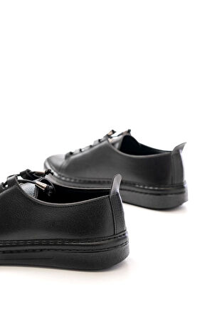 Mk-9026 Siyah Bağcıklı  Taş Aksesuarlı Günlük Spor Ayakkabı