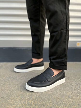 Tb180 Estilo X Bağcıksız Cilt Erkek Günlük Spor Klasik Ayakkabı Cbt - Siyah