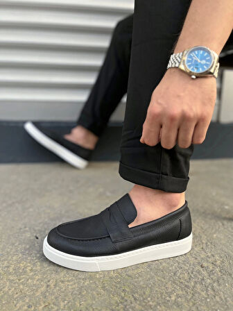 Tb180 Estilo X Bağcıksız Cilt Erkek Günlük Spor Klasik Ayakkabı Cbt - Siyah