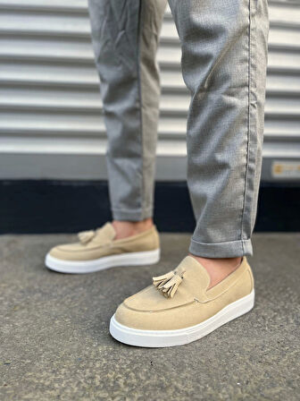 Tb153 Bloom Bağcıksız Püsküllü Süet Erkek Günlük Spor Klasik Ayakkabı Sbt - Krem