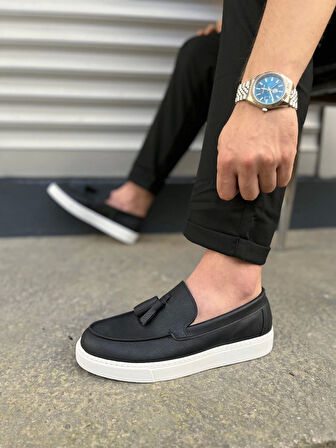 Tb153 Bloom Bağcıksız Püsküllü Cilt Erkek Günlük Spor Klasik Ayakkabı Cbt - Siyah