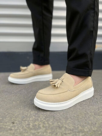 Tb154 Blaze Bağcıksız Püsküllü Süet Erkek Günlük Spor Klasik Ayakkabı Sbt - Krem