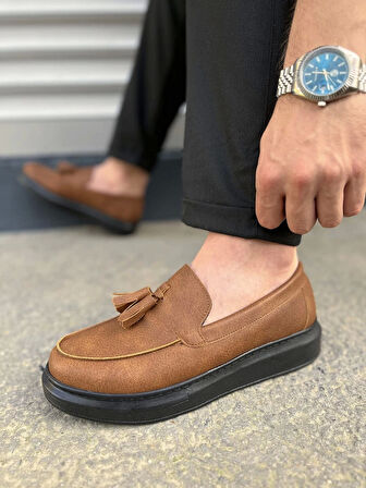 Tb154 Blaze Bağcıksız Püsküllü Cilt Erkek Günlük Spor Klasik Ayakkabı Cst - Taba