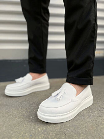 Tb154 Blaze Bağcıksız Püsküllü Cilt Erkek Günlük Spor Klasik Ayakkabı Cbt - Beyaz