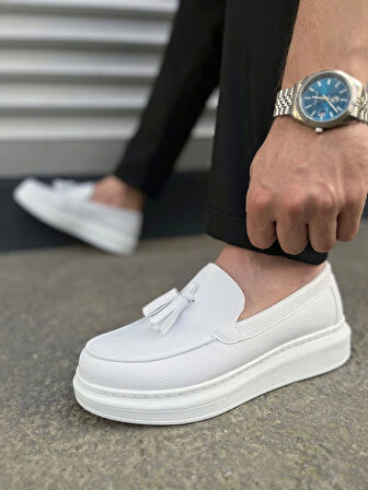 Tb154 Blaze Bağcıksız Püsküllü Cilt Erkek Günlük Spor Klasik Ayakkabı Cbt - Beyaz
