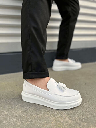 Tb154 Blaze Bağcıksız Püsküllü Cilt Erkek Günlük Spor Klasik Ayakkabı Cbt - Beyaz