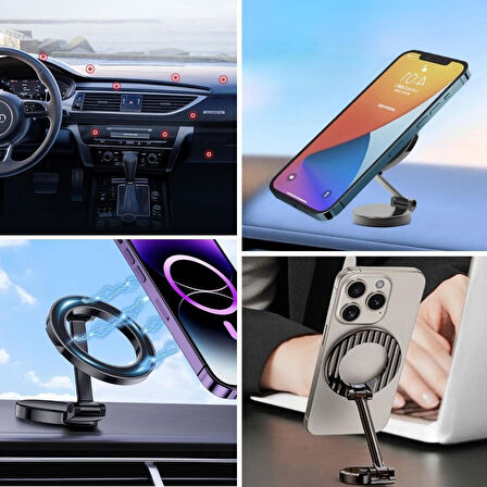 By Nevser® Tüm Telefonlarla Uyumlu Manyetik Araç Telefonu Tutacağı Katlanır 360 Derece Dönen Telefon Standı