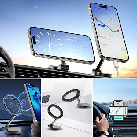 By Nevser® Tüm Telefonlarla Uyumlu Manyetik Araç Telefonu Tutacağı Katlanır 360 Derece Dönen Telefon Standı