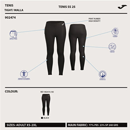 Joma 902474.100 Kadın Siyah Uzun Tenis Tayt