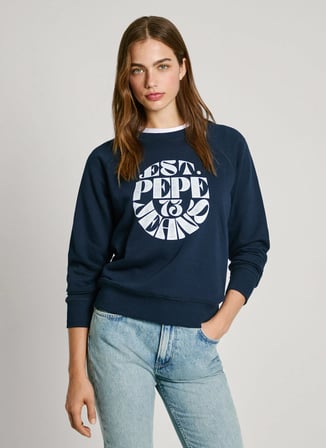 Pepe Jeans Yuvarlak Yaka Baskılı Lacivert Kadın Sweatshırt PL581478