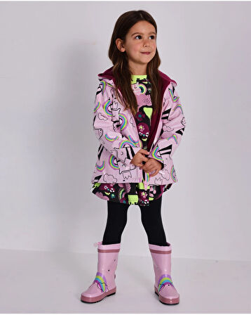 Tuc Tuc Kız Çocuk Unicorn Desenli Su Geçirmez Pembe Yağmurluk