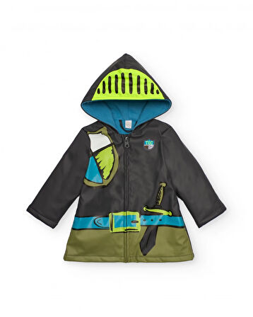 Tuc Tuc Şövalye Desenli Kapüşonlu Erkek Çocuk Su Geçirmez Yağmurluk