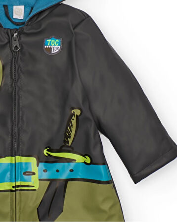 Tuc Tuc Şövalye Desenli Kapüşonlu Erkek Çocuk Su Geçirmez Yağmurluk