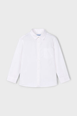 Erkek Çocuk Cepli Basic Uzun Kollu Gömlek - Beyaz | 6 Yaş