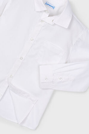 Erkek Çocuk Cepli Basic Uzun Kollu Gömlek - Beyaz | 6 Yaş