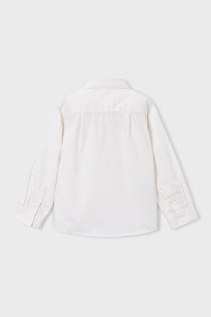 Erkek Çocuk Cepli Çizgili Uzun Kollu Gömlek - Krem | 3 Yaş