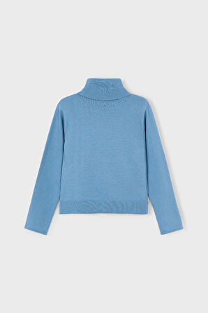 Kız Çocuk Regular Fit Balıkçı Yaka Basic Kazak - Mavi | 9 Yaş