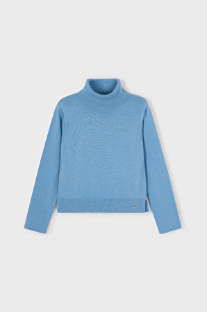 Kız Çocuk Regular Fit Balıkçı Yaka Basic Kazak - Mavi | 10 Yaş