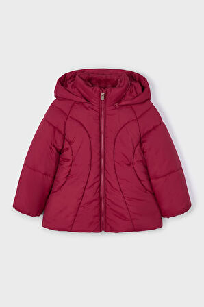 Kız Çocuk Normal Kalıp Kapüşonlu Figürlü Kapitone Şişme Mont - Vişne | 4 Yaş