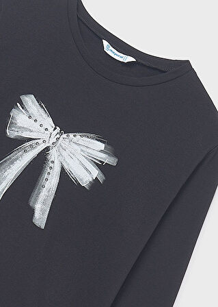 Mayoral Siyah Baskılı Uzun Kollu Kız Çocuk Tişört 830